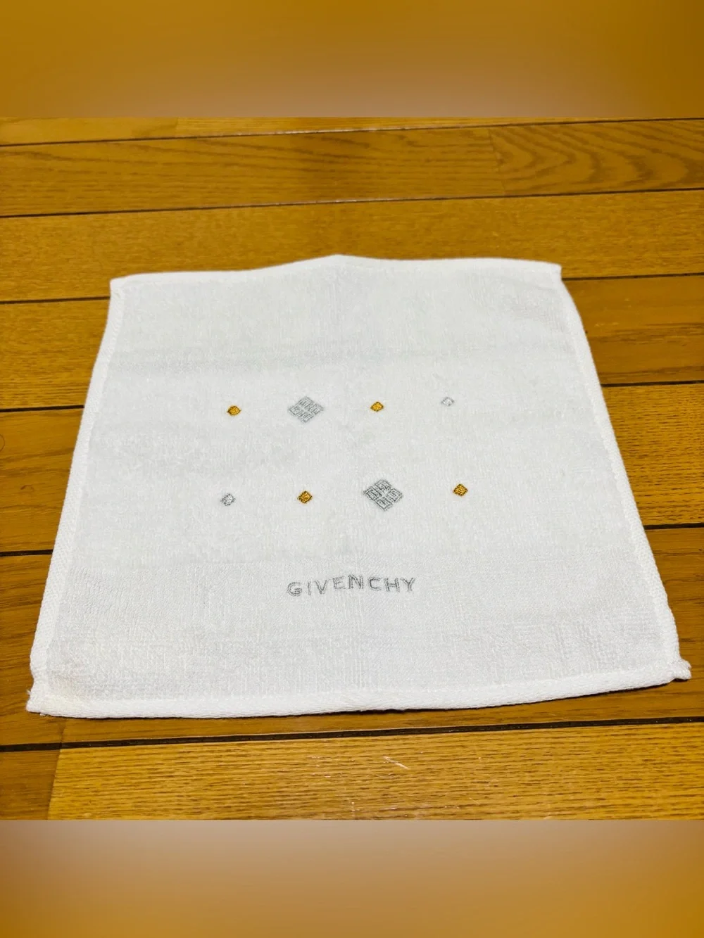 Givenchy Ivory Pocket Hand Towel with Gold & Silver Embroidered size 23cm 9”